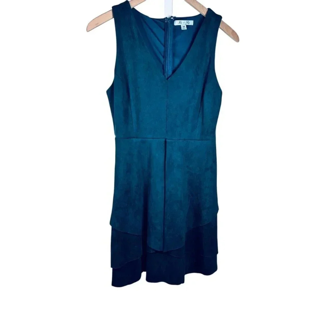 2/$30 She + Sky Medium Suede Like Dress Cocktail Party Ruffle Tiered Cabincore